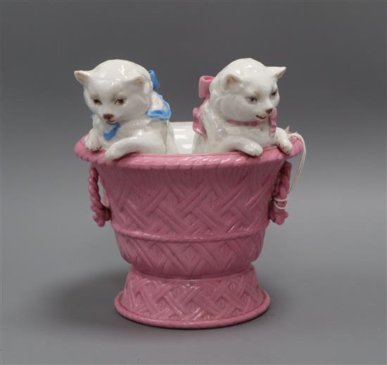 A Continental porcelain kittens vase height 19cm